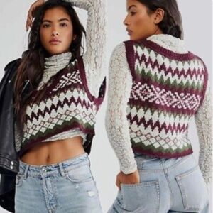 Free People Lovestruck Cropped Fair Isle Sweater Vest Size Small